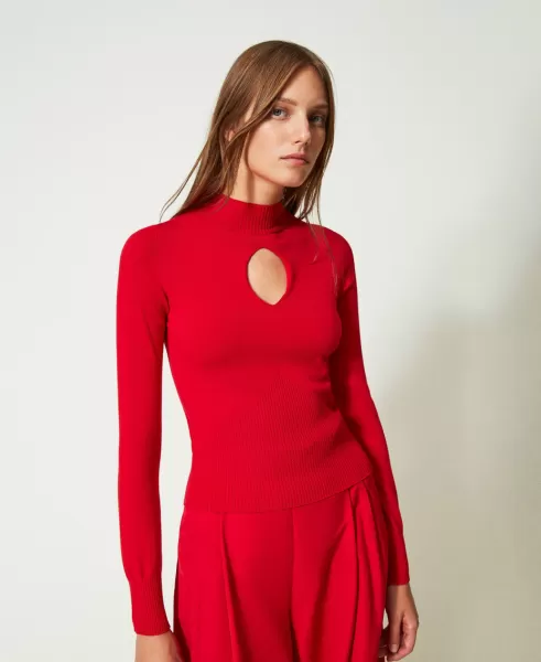 Jerséis Y Cárdigans Twinset Rojo Laca Jersey Troquelado Sin Costuras Mujer