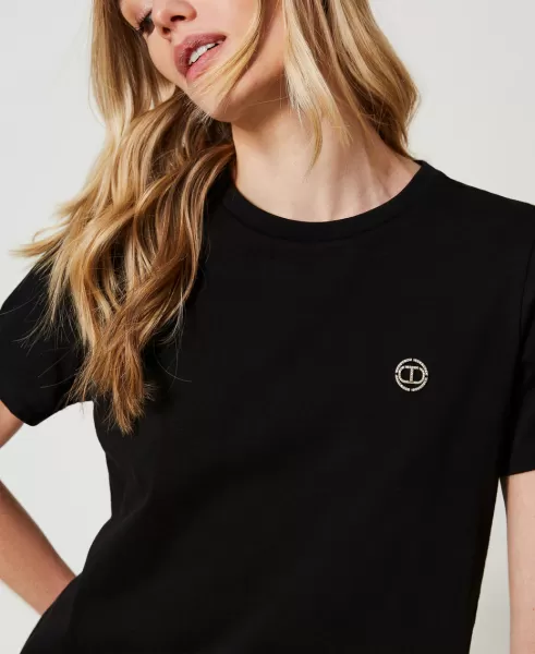 Mujer Camisetas Y Tops Camiseta Con Placa Oval T Twinset Negro