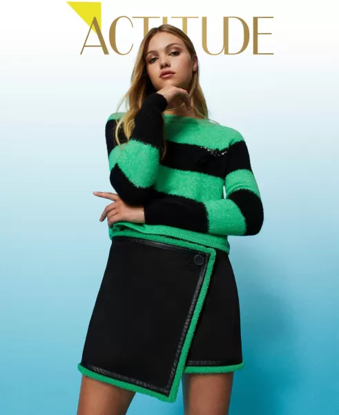 Minifalda Cruzada De Efecto Ante Mujer Faldas Bicolor Negro / Green Bouquet Twinset