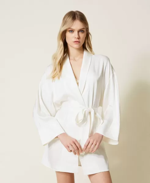 Blanco Sugar Ropa Interior Y Para La Noche Mujer Twinset Bata Kimono De Raso