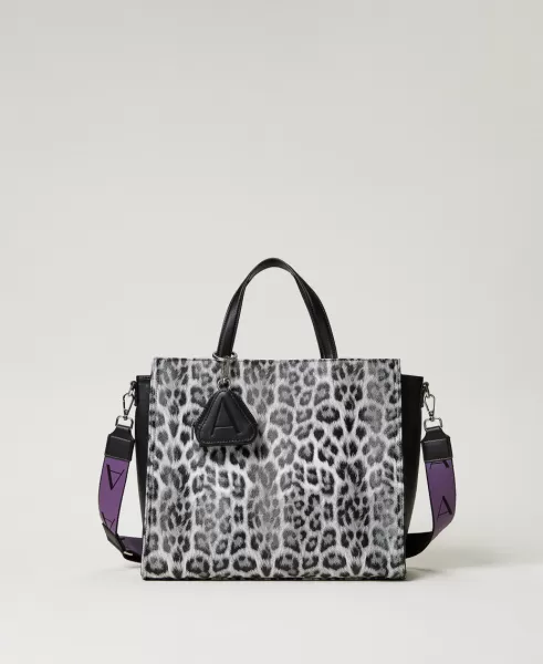 Bolsos De Mano Mujer Estampado Leopard Black And White Bolso Shopper Con Animal Print Twinset