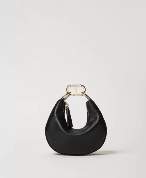 Mujer Bolsos De Mano Negro Twinset Bolso ‘Mini Croissant’ Con Cierre Oval T