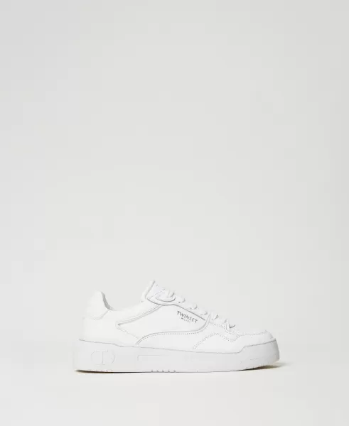Blanco Mujer Zapatos Planos Sneakers Con Logotipo En Contraste Twinset