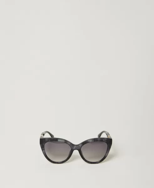 Gafas De Sol De Ojo De Gato Con Strass Mujer Gafas De Sol Black Grey Twinset