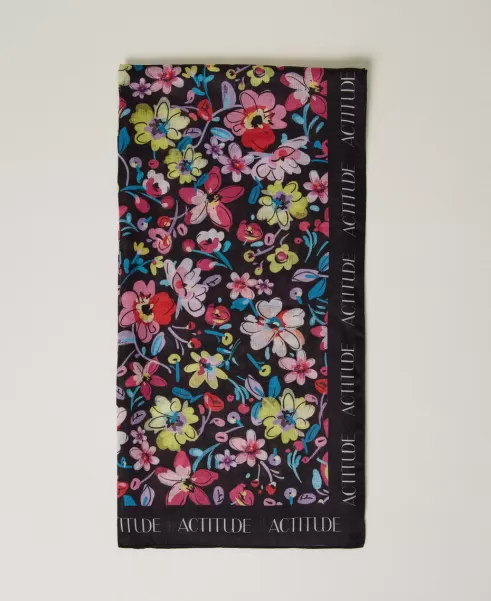 Twinset Pañuelo Con Estampado De Flores Y Logotipo Mujer Bufandas Y Pañuelos Estampado Sweet Flowers