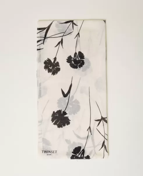 Twinset Bufandas Y Pañuelos Estola Con Estampado De Flores Y Logotipo Estampado Clavel Negro / Nieve Mujer