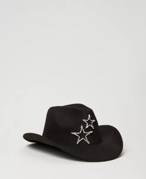 Mujer Twinset Gorros Negro Sombrero De Paño Con Estrellas