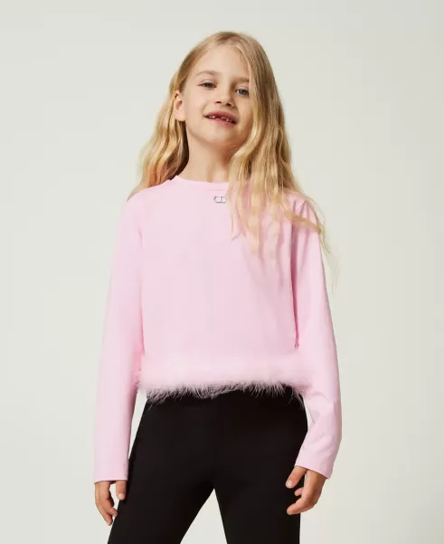 Niña Twinset Lilac Rose Camiseta De Punto Con Plumas Camisetas Y Tops