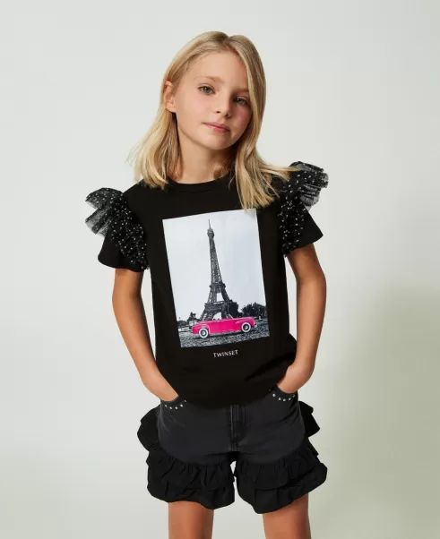 Estampado Torre Eiffel Camisetas Y Tops Niña Twinset Camiseta Con Estampado Y Volante De Lunares