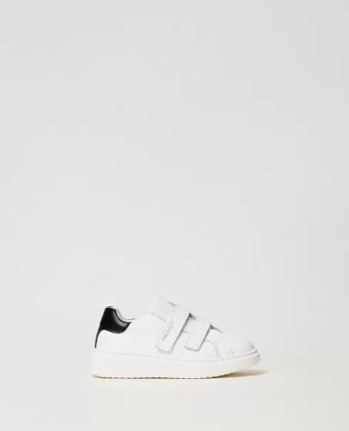 Niña Twinset Sneakers Baby De Piel Bicolor Blanco Roto / Negro Zapatos