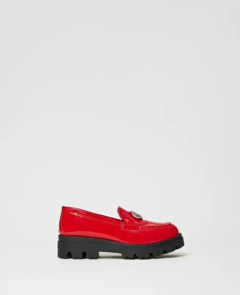 Twinset Niña Mocasines De Charol Con Oval T Zapatos Ultra Rojo
